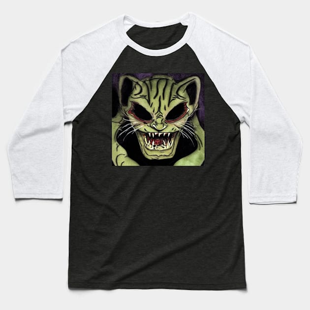 Fang Crazy Cat Baseball T-Shirt by Crazy Cat Style
